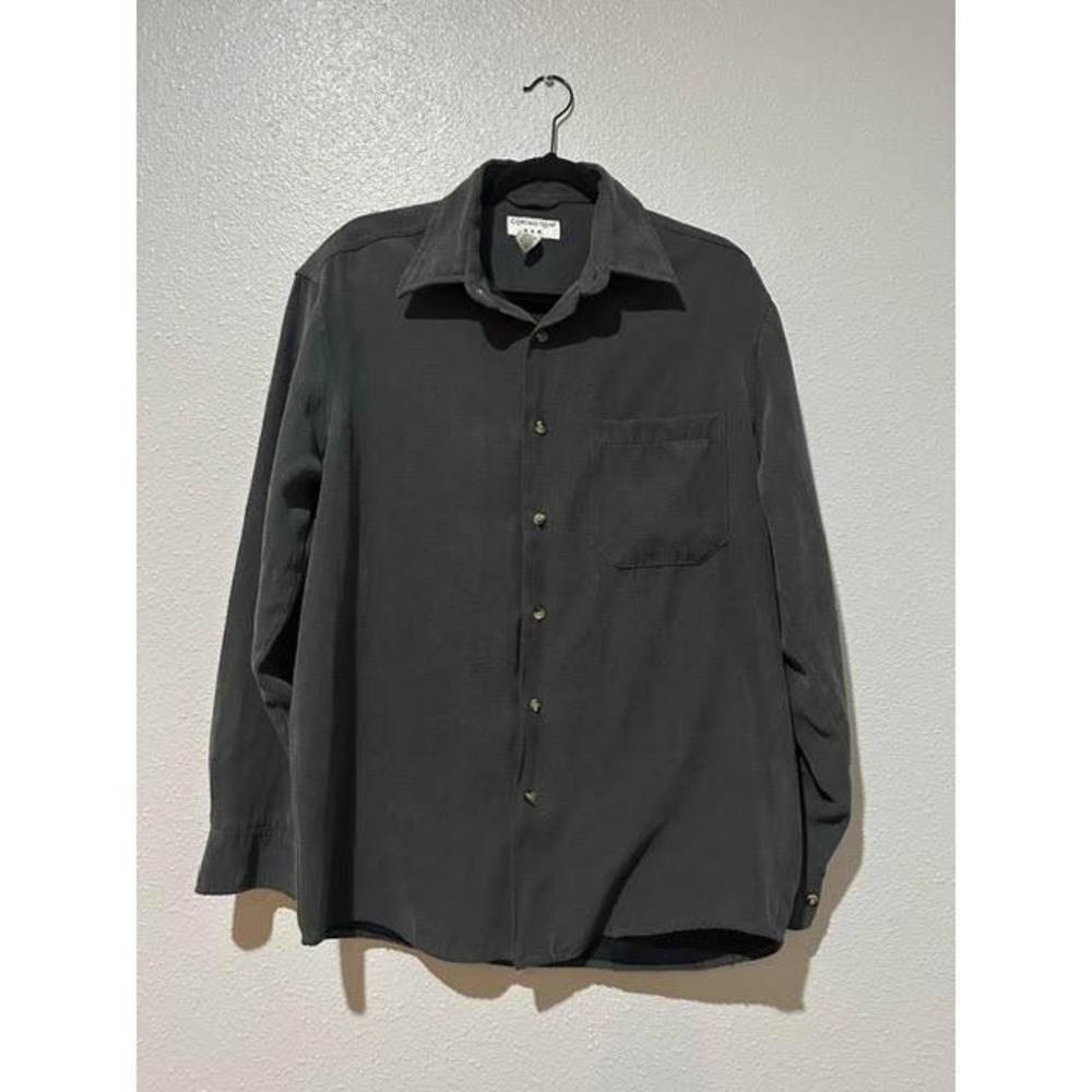 Covington Mens Gray Long Sleeve Button Down Shirt Size Medium Sueded Polyester
